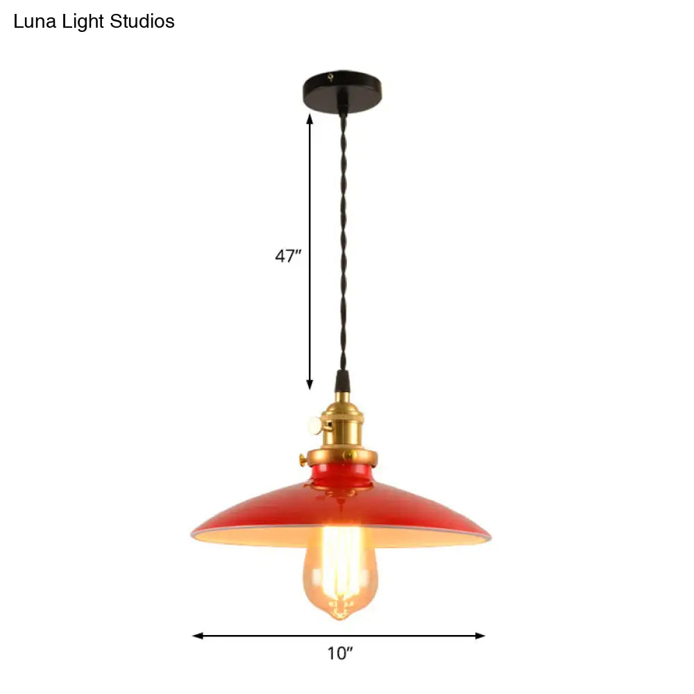 Modern Industrial Bowl Pendant Lamp - 10/12.5 Wide Black/White/Red 1 Light Metal Hanging Perfect For