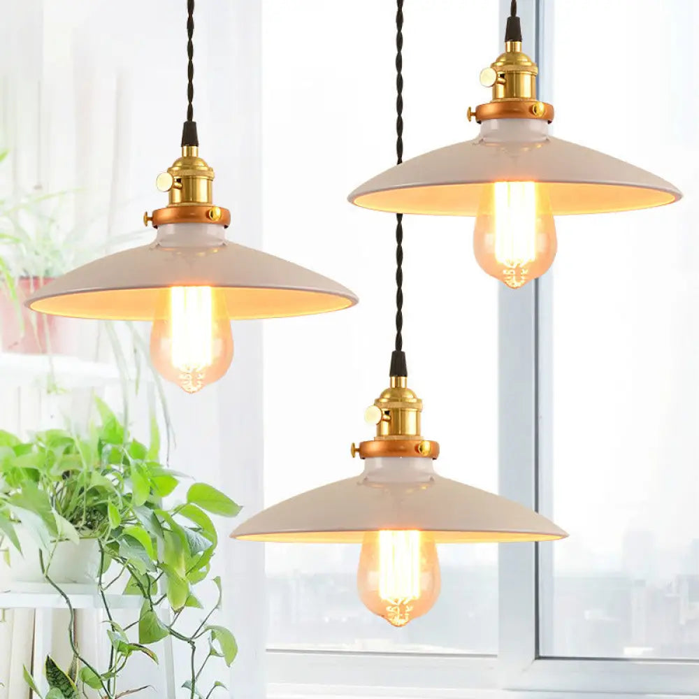 Industrial Style Bowl Pendant Lamp 10’/12.5’ Wide - 1 Light Metal Hanging In Black/White/Red