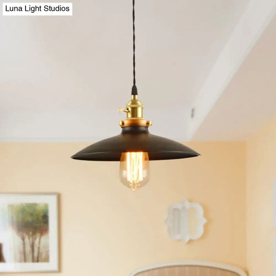 Industrial Style Bowl Pendant Lamp 10’/12.5’ Wide - 1 Light Metal Hanging In Black/White/Red
