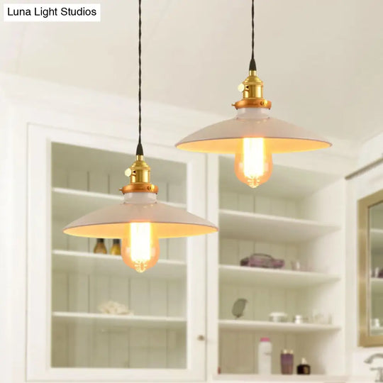 Modern Industrial Bowl Pendant Lamp - 10/12.5 Wide Black/White/Red 1 Light Metal Hanging Perfect For