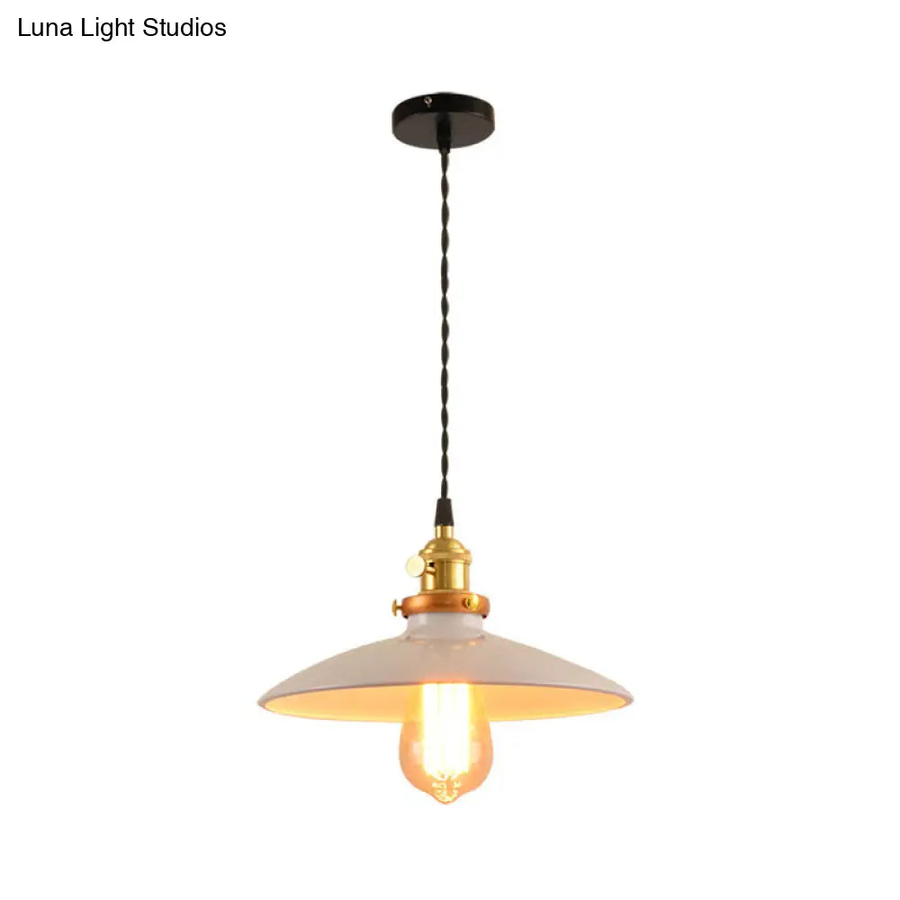 Modern Industrial Bowl Pendant Lamp - 10/12.5 Wide Black/White/Red 1 Light Metal Hanging Perfect For