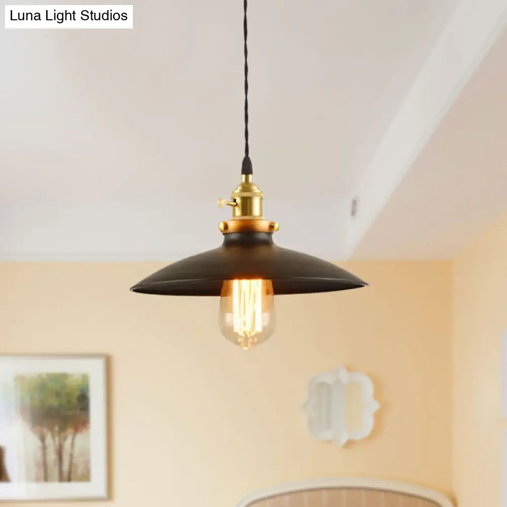 Industrial Style Bowl Pendant Lamp 10’/12.5’ Wide - 1 Light Metal Hanging In Black/White/Red