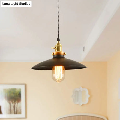 Industrial Style Bowl Pendant Lamp 10’/12.5’ Wide - 1 Light Metal Hanging In Black/White/Red