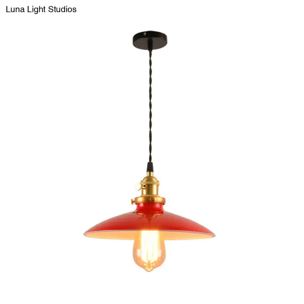 Modern Industrial Bowl Pendant Lamp - 10/12.5 Wide Black/White/Red 1 Light Metal Hanging Perfect For