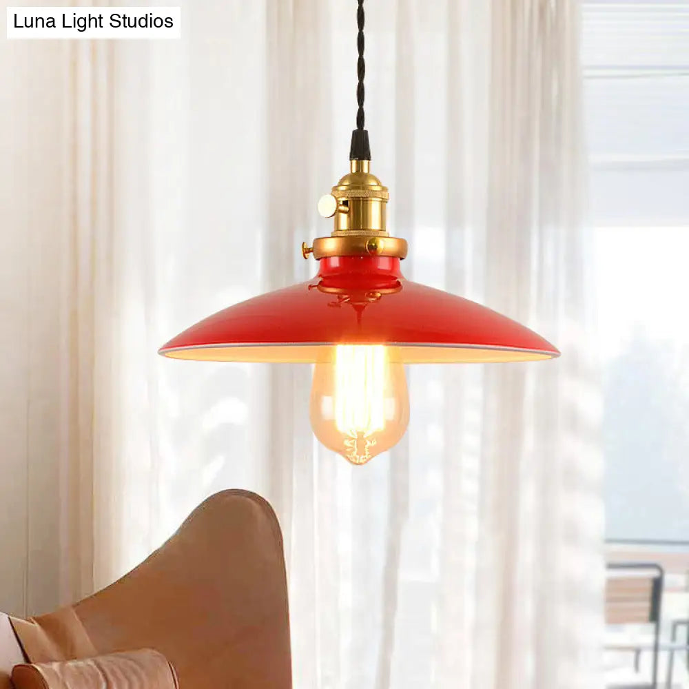 Modern Industrial Bowl Pendant Lamp - 10/12.5 Wide Black/White/Red 1 Light Metal Hanging Perfect For