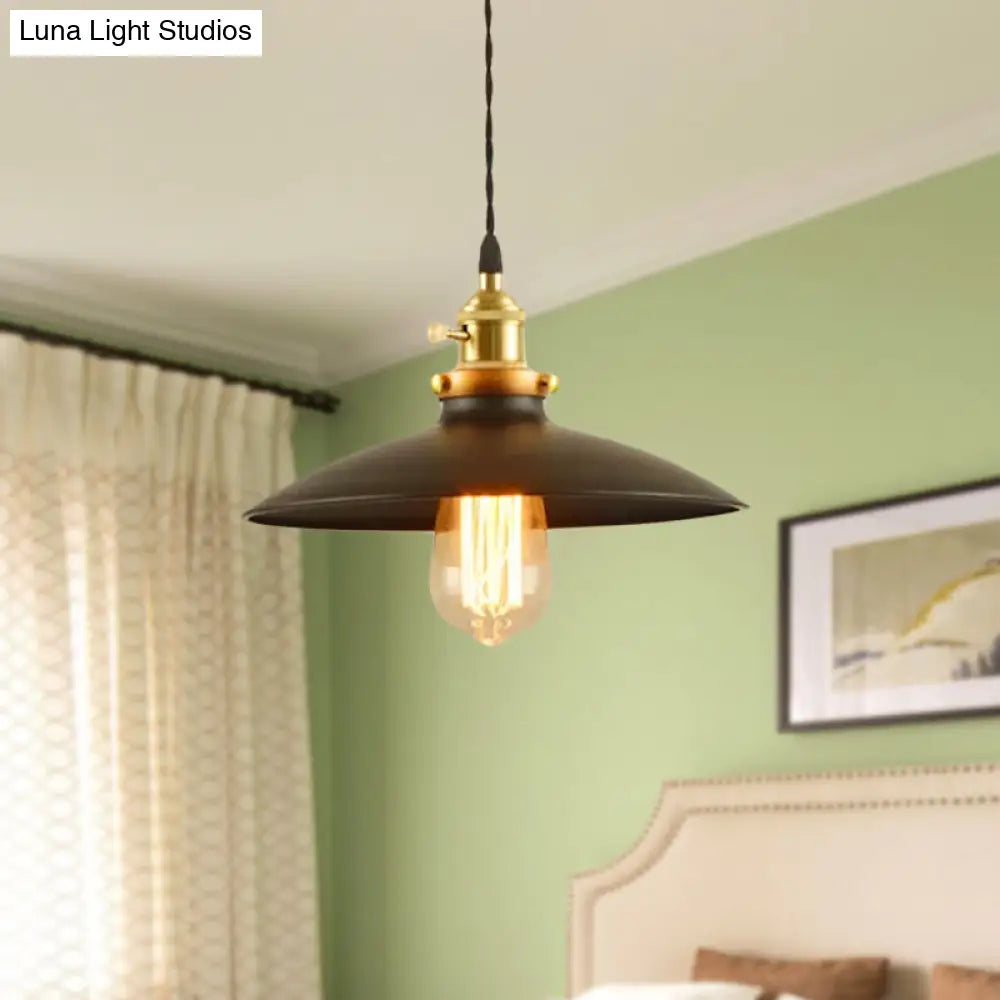 Industrial Style Bowl Pendant Lamp 10’/12.5’ Wide - 1 Light Metal Hanging In Black/White/Red
