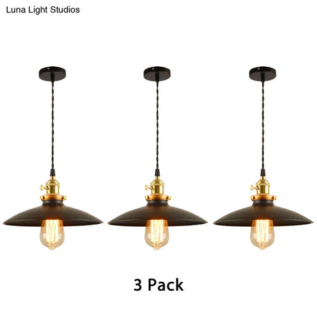 Industrial Style Bowl Pendant Lamp 10’/12.5’ Wide - 1 Light Metal Hanging In Black/White/Red