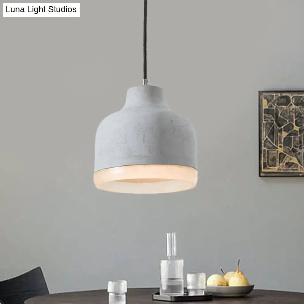 Industrial-Style Resin Pendant Ceiling Lamp - Cement Grey Hanging Lighting Cone/Bowl/Dome 1-Light /