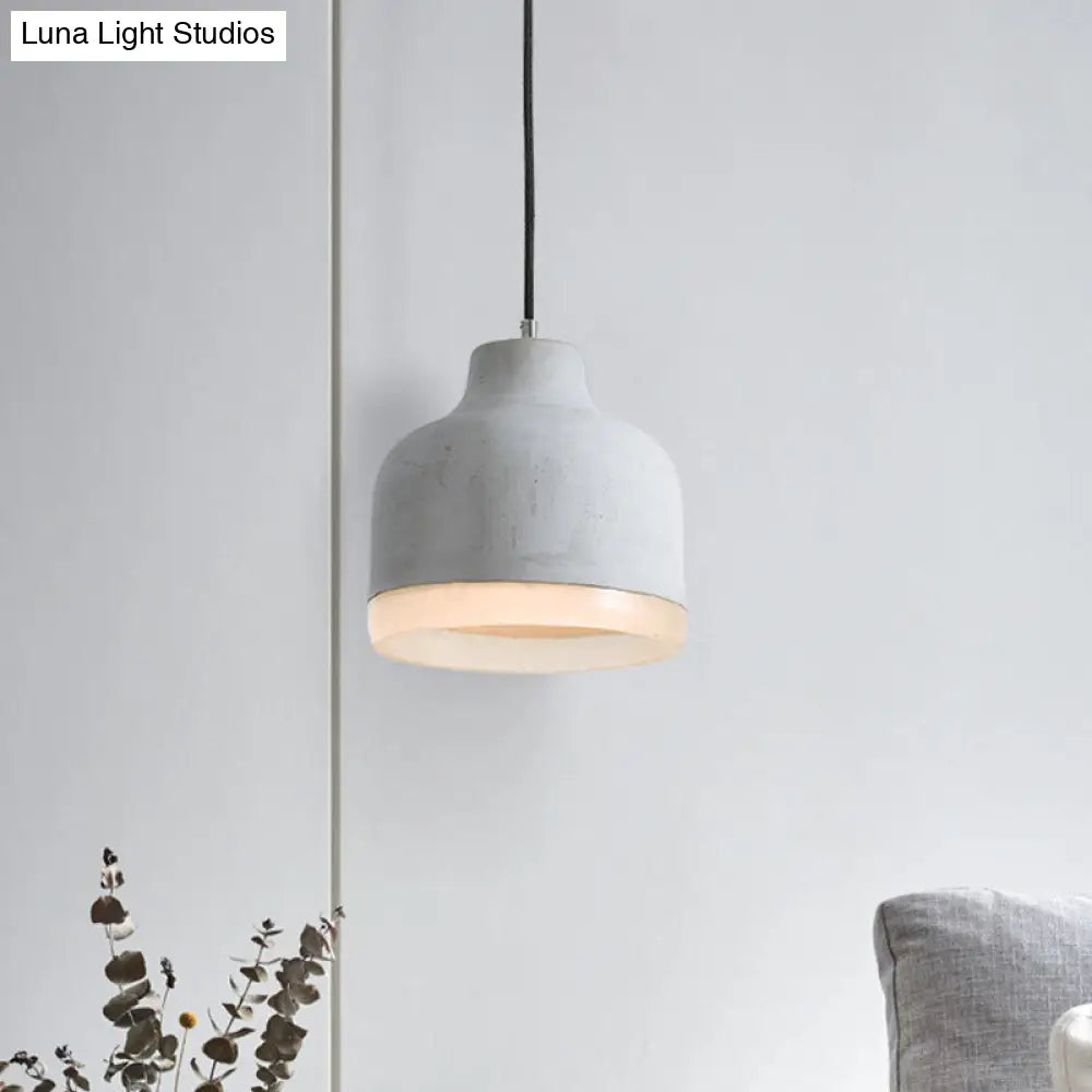 Industrial-Style Cement Grey Hanging Pendant Ceiling Lamp - Cone/Bowl/Dome Design 1-Light Resin
