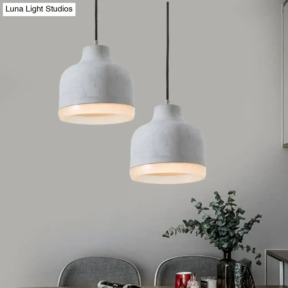 Industrial-Style Cement Grey Hanging Pendant Ceiling Lamp - Cone/Bowl/Dome Design 1-Light Resin