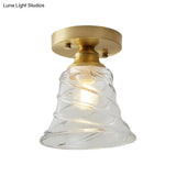 Industrial-Style Cone Glass Ceiling Light - Single Bulb Semi Flush Mount Fixture In Brass With Clear