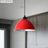 Industrial Style Domed Aluminum Ceiling Fixture - 12.5’/14’ Corded Hanging Lamp In Black/Red