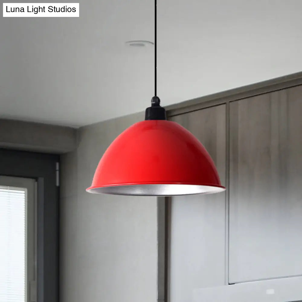 Industrial Style Domed Aluminum Ceiling Fixture - 12.5’/14’ Corded Hanging Lamp In Black/Red