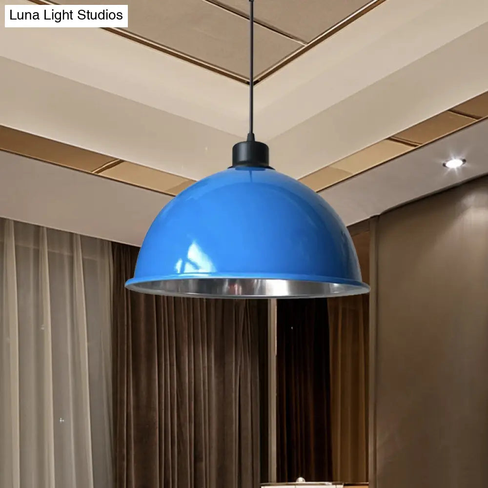 Industrial Style Domed Aluminum Ceiling Fixture - 12.5’/14’ Corded Hanging Lamp In Black/Red