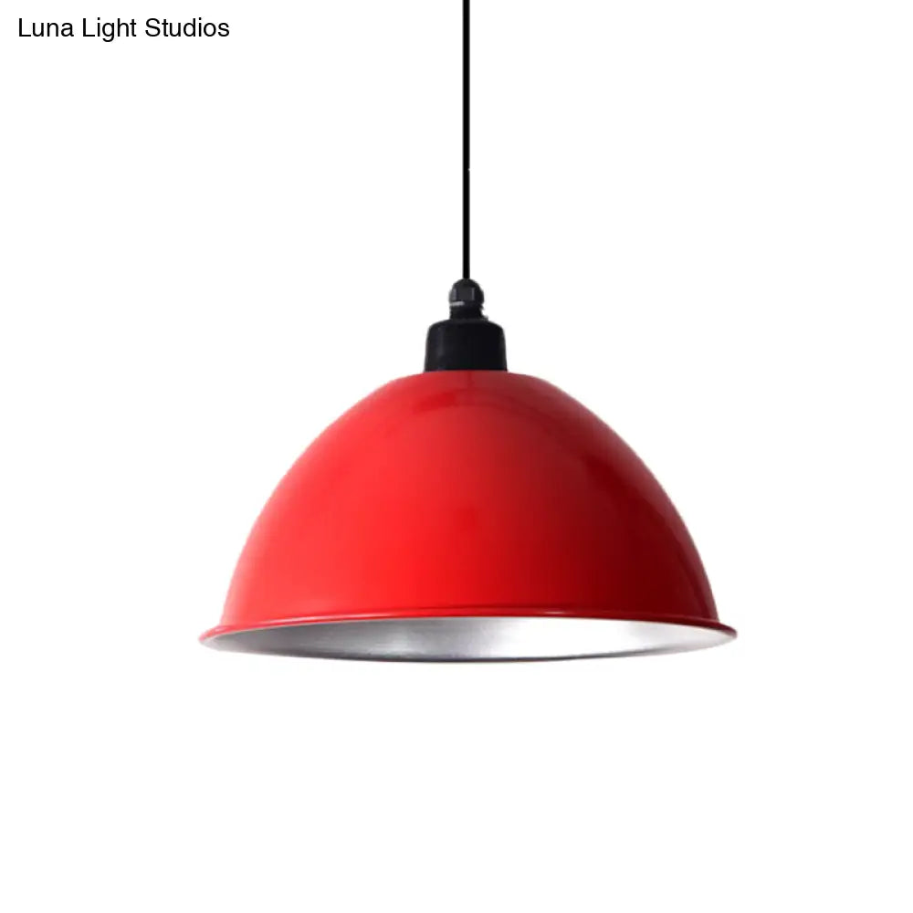 Industrial Style Domed Aluminum Ceiling Fixture - 12.5’/14’ Corded Hanging Lamp In Black/Red