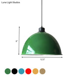 Industrial Style Domed Aluminum Ceiling Fixture - 12.5’/14’ Corded Hanging Lamp In Black/Red