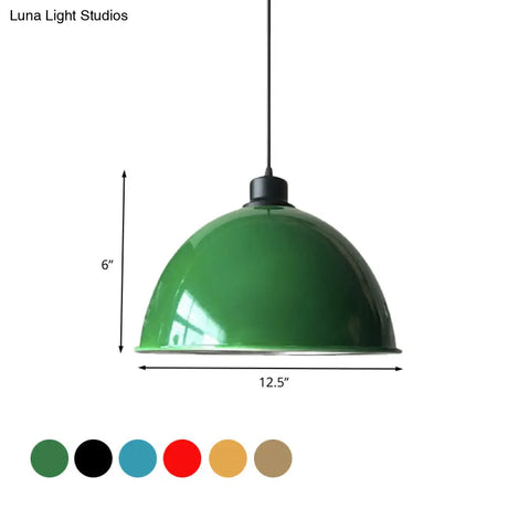 Industrial Style Domed Aluminum Ceiling Fixture - 12.5’/14’ Corded Hanging Lamp In Black/Red