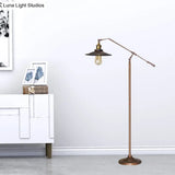 Industrial Style Floor Standing Lamp In Black/Bronze With Flared Metal Shade 10/12 Wide