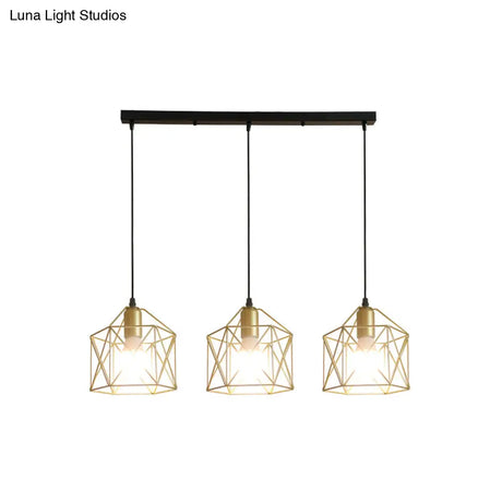 Industrial Style Gold Ceiling Light With Hexagon Cage Shade - Ideal For Restaurants And More!