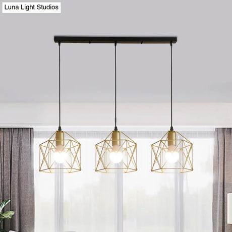 Industrial Style Gold Ceiling Light With Hexagon Cage Shade - Ideal For Restaurants And More!