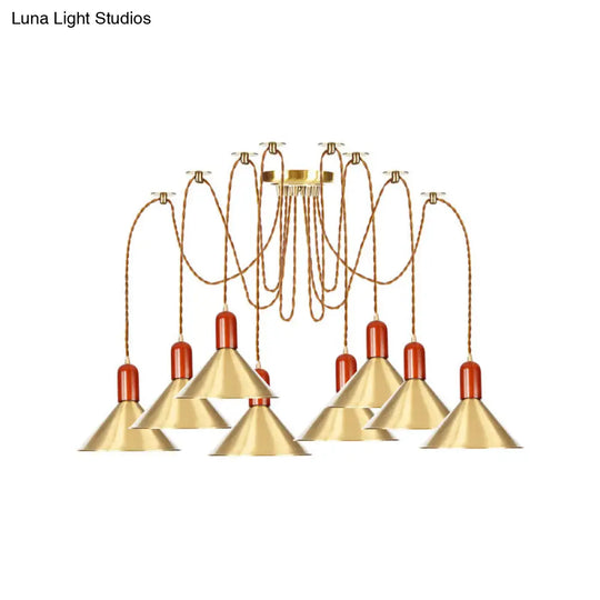 Industrial-Style Gold Finish Cone Pendant Chandelier With Multi-Head Design - Swag Hanging Light