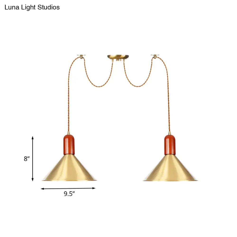 Industrial-Style Gold Finish Cone Pendant Chandelier With Multi-Head Design - Swag Hanging Light