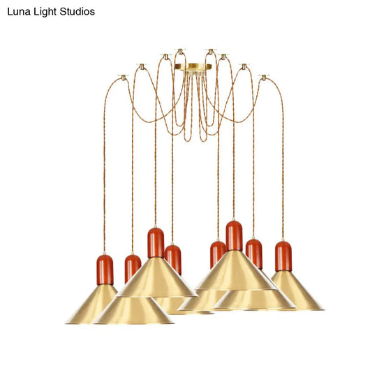 Cone Multi-Pendant Chandelier With Industrial-Style Gold Finish Swag Hanging Light Kit (2/4/3 Heads)