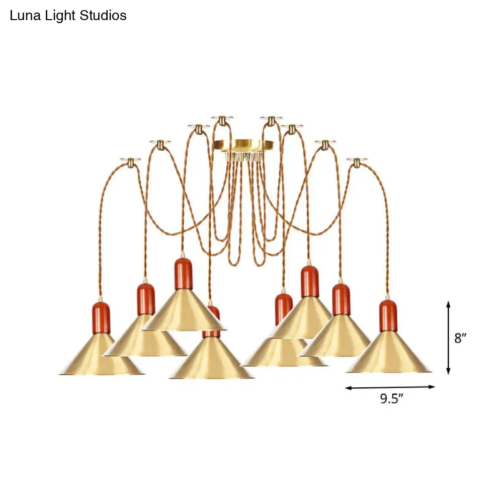 Cone Multi-Pendant Chandelier With Industrial-Style Gold Finish Swag Hanging Light Kit (2/4/3 Heads)
