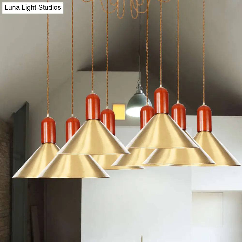 Cone Multi-Pendant Chandelier With Industrial-Style Gold Finish Swag Hanging Light Kit (2/4/3 Heads)