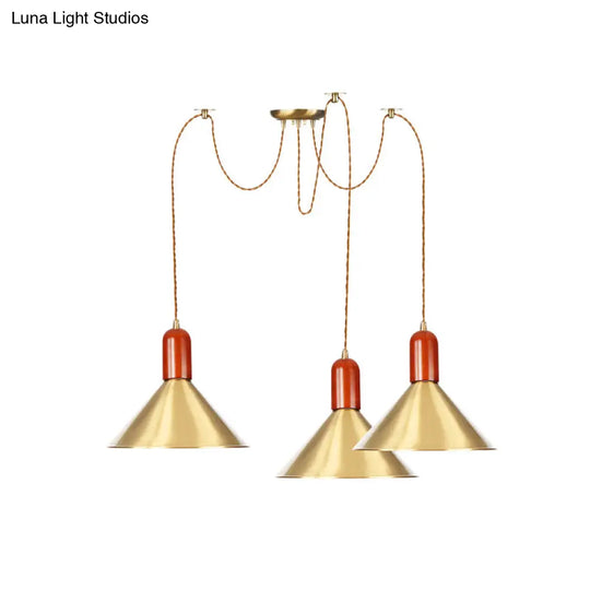 Industrial-Style Gold Finish Cone Pendant Chandelier With Multi-Head Design - Swag Hanging Light