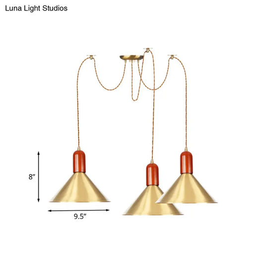 Industrial-Style Gold Finish Cone Pendant Chandelier With Multi-Head Design - Swag Hanging Light