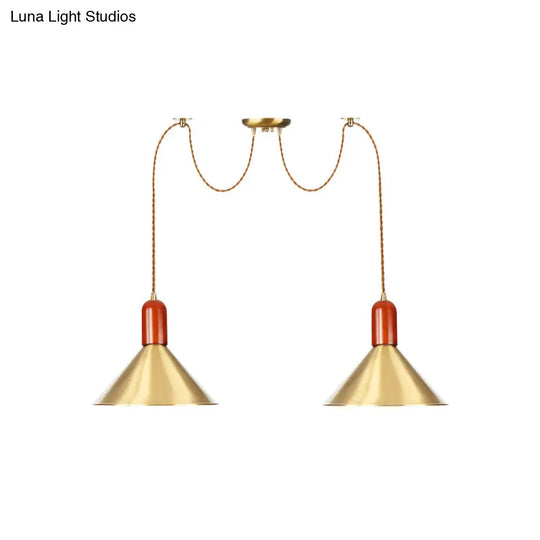 Industrial-Style Gold Finish Cone Pendant Chandelier With Multi-Head Design - Swag Hanging Light