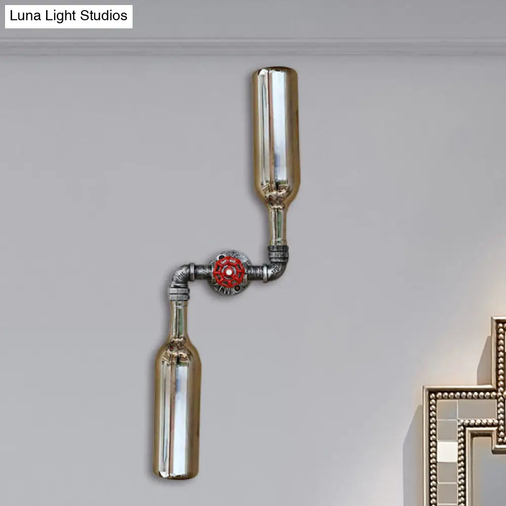Industrial-Style Gray/Blue Glass Wall Sconce Light With 2 Wine Bottle Lights Ideal For Living Room