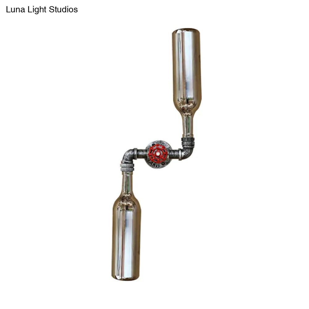 Industrial-Style Gray/Blue Glass Wall Sconce Light With 2 Wine Bottle Lights Ideal For Living Room