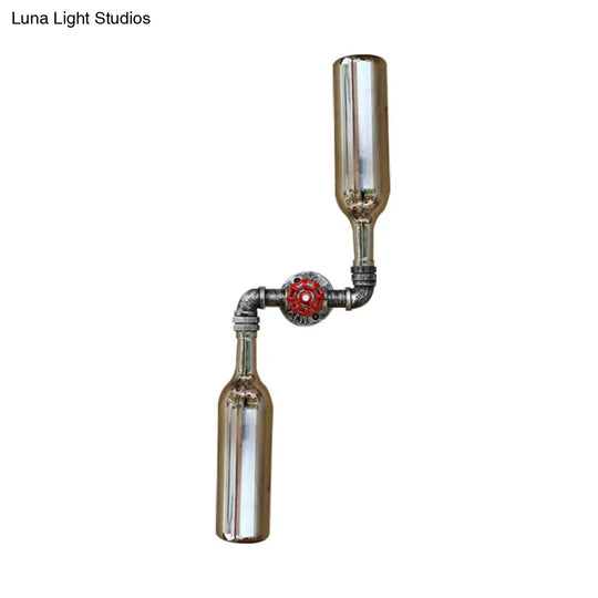 Industrial-Style Gray/Blue Glass Wall Sconce Light With 2 Wine Bottle Lights Ideal For Living Room