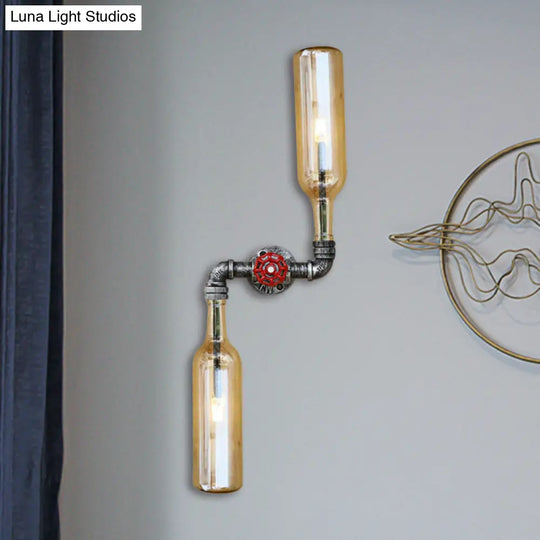 Industrial-Style Gray/Blue Glass Wall Sconce Light With 2 Wine Bottle Lights Ideal For Living Room