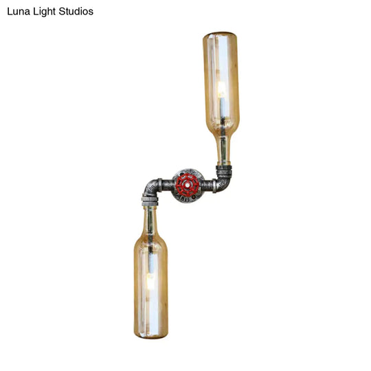 Industrial-Style Gray/Blue Glass Wall Sconce Light With 2 Wine Bottle Lights Ideal For Living Room