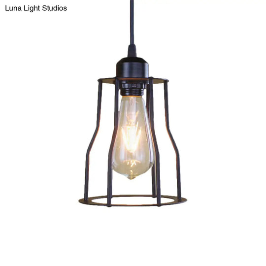 Industrial Metal Black Cylinder Hanging Light With Cage Shade - Stylish Ceiling Lighting