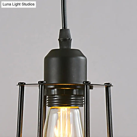 Industrial Style Hanging Ceiling Light With Metal Black Finish Cylinder Shade And Cage