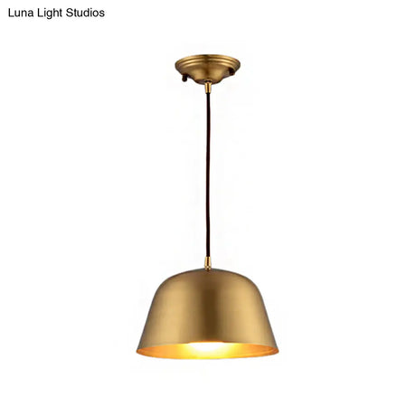 Industrial Style Hanging Light With Metallic Brass Finish - Cone/Dome Shade Ceiling Fixture For