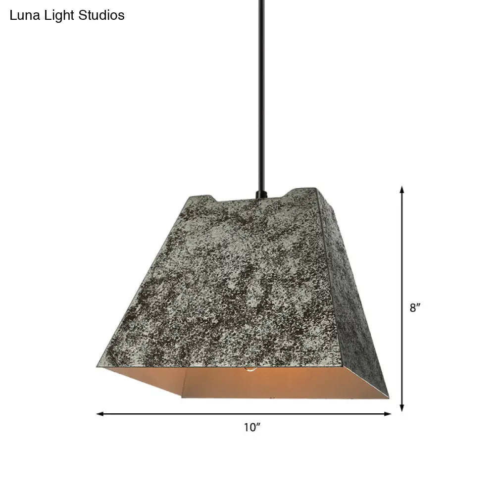Iron Pendant Lighting With 4 Aged Black Shades - Industrial Style Indoor Hanging Light
