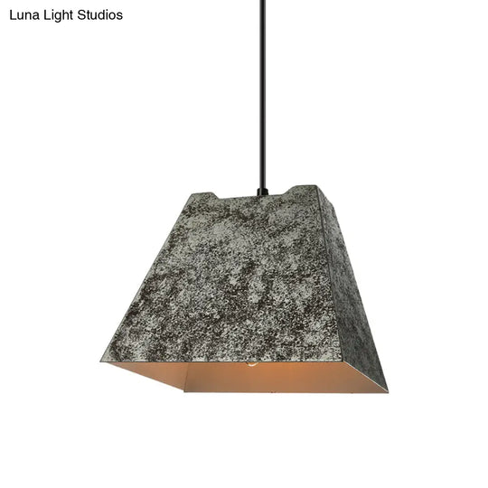 Iron Pendant Lighting With 4 Aged Black Shades - Industrial Style Indoor Hanging Light