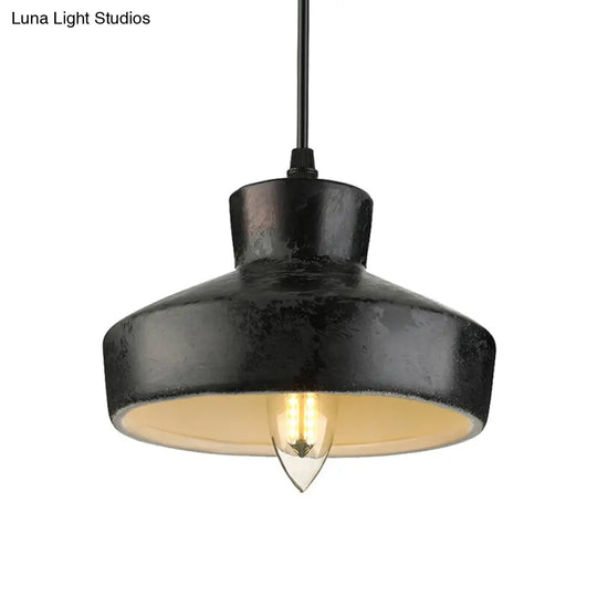 Iron Pendant Lighting With 4 Aged Black Shades - Industrial Style Indoor Hanging Light