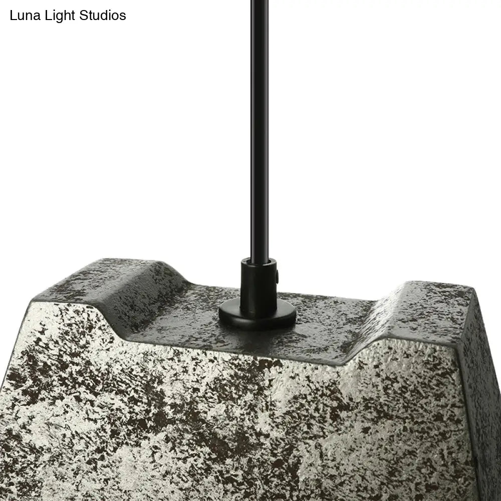 Iron Pendant Lighting With 4 Aged Black Shades - Industrial Style Indoor Hanging Light
