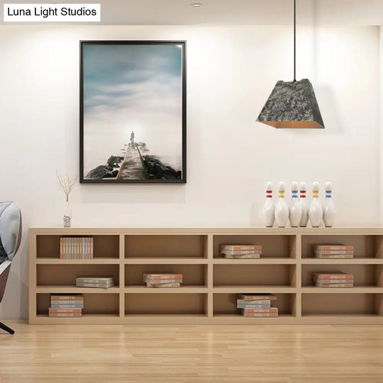 Iron Pendant Lighting With 4 Aged Black Shades - Industrial Style Indoor Hanging Light