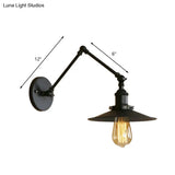 Industrial Style Metal Black/Rust Wall Mount Light With Swing Arm And Flat Shade - 1 Bulb Lamp
