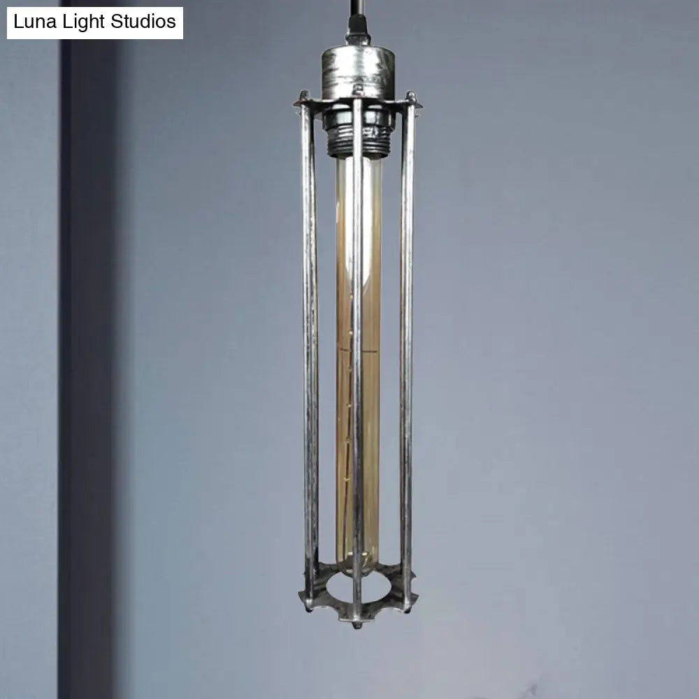 Industrial Style Metal Tube Cage Hanging Light - 1-Light Pendant Lighting For Dining Table