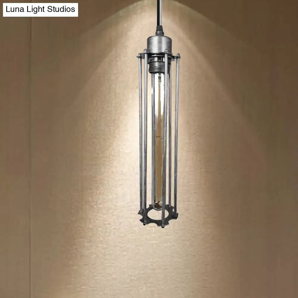 Industrial Style Metal Tube Cage Hanging Light - 1-Light Pendant Lighting For Dining Table