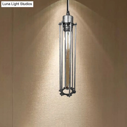 Industrial Style Metal Tube Cage Hanging Light - 1-Light Pendant Lighting For Dining Table