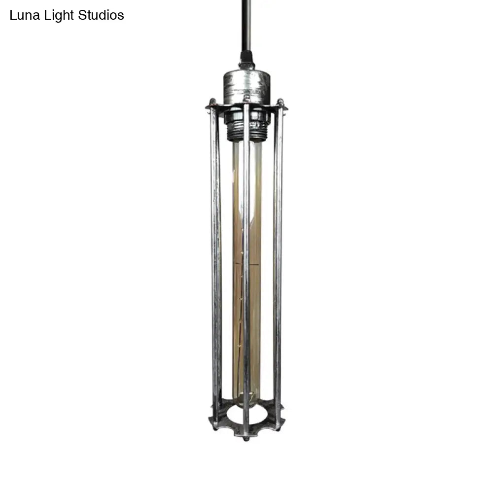 Industrial Style Metal Cage Pendant Light With Adjustable Cord - Antique Brass/Aged Silver Finish